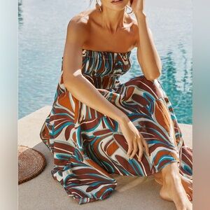 By Anthropologie Strapless Tiered Midi, Size Medium